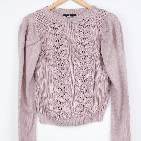 🆕 Lulu’s DUSTY LAVENDER KNIT PUFF SLEEVE SWEATER - Picture 4 of 7